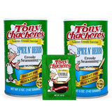 Tony Chachere's Creole and Cajun Seasoning Canisters (2 Pack + Packet) (2 Pack, Spice N' Herbs)