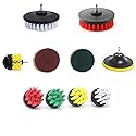 10 Piece Drill Brush Attachments: 5 inch Drill Brushes & Scouring Pads & Suction Cup - Clean Tough Dirt - for Marble/Granite Tile, Grout, Rim, Kitchen