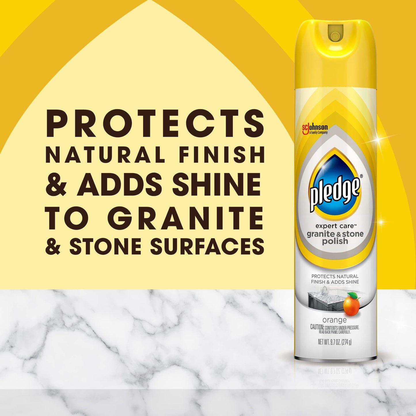 Pledge Granite & Stone Cleaner, Expert Care, Aerosol, Orange Scent, 9.7 oz.