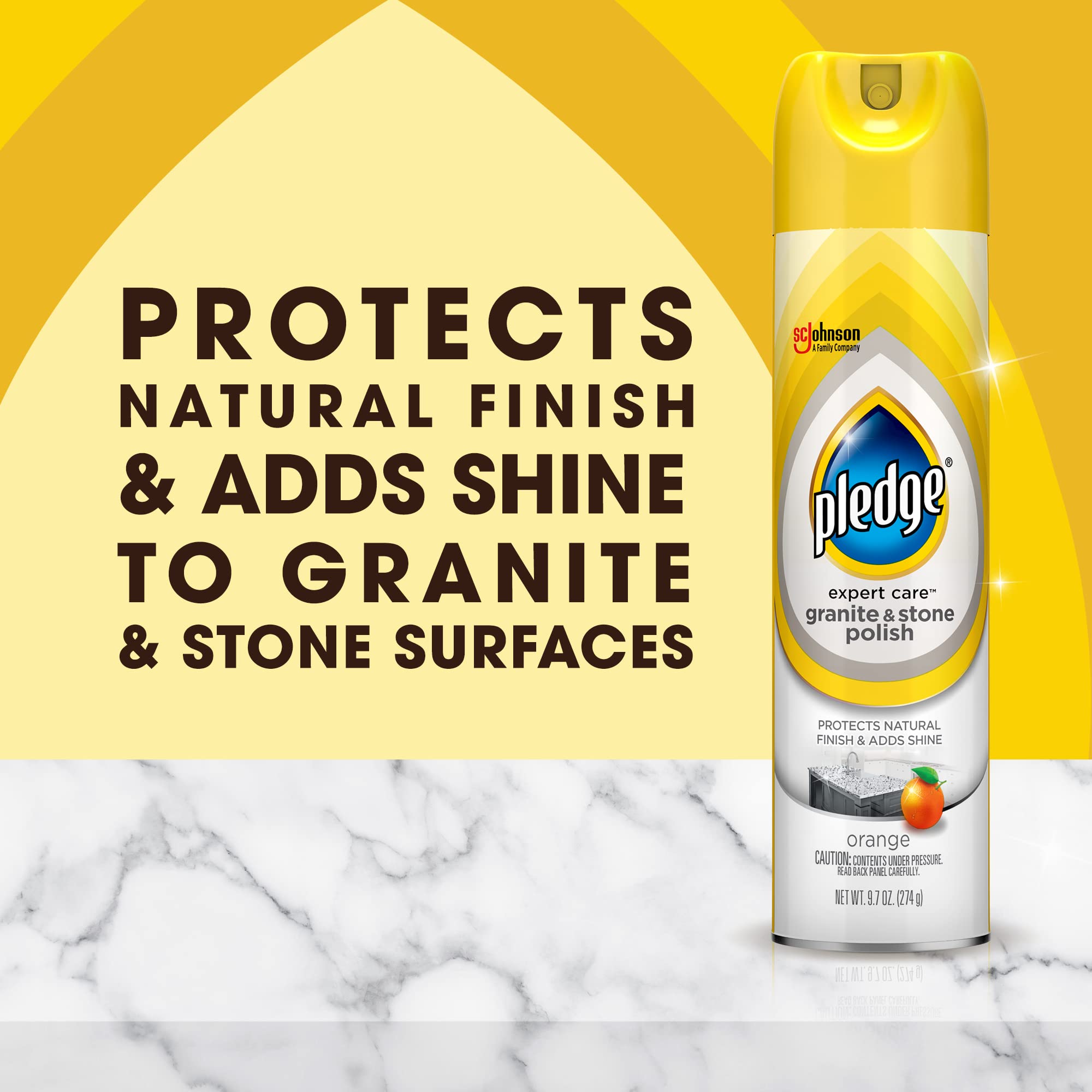 Pledge Granite & Stone Cleaner, Expert Care, Aerosol, Orange Scent, 9.7 oz.