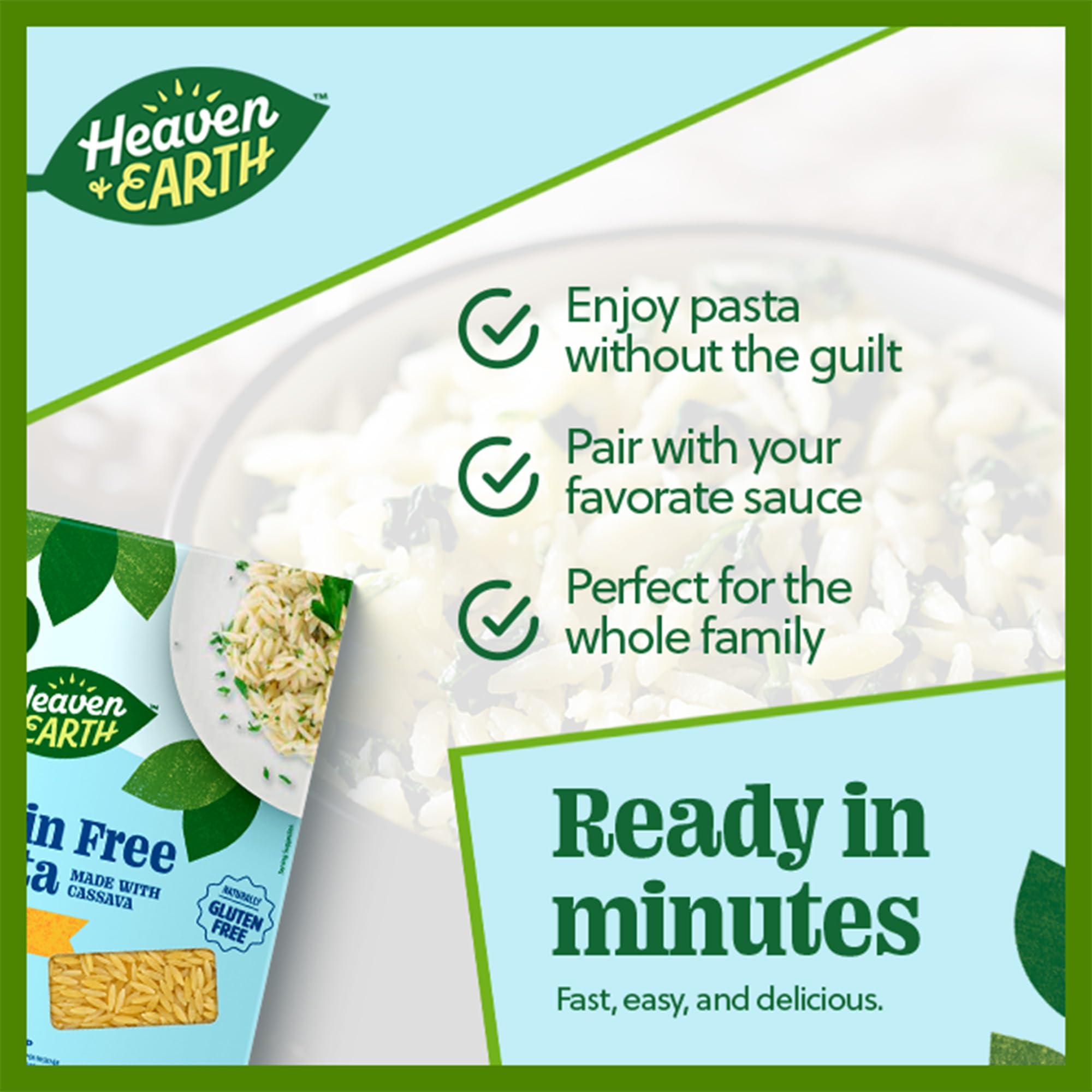 Heaven & Earth Grain Free Pasta, Cassava Orzo, 8oz (3 Pack) | Paleo Pasta | Vegan | Certified Gluten Free | Kosher for Passover