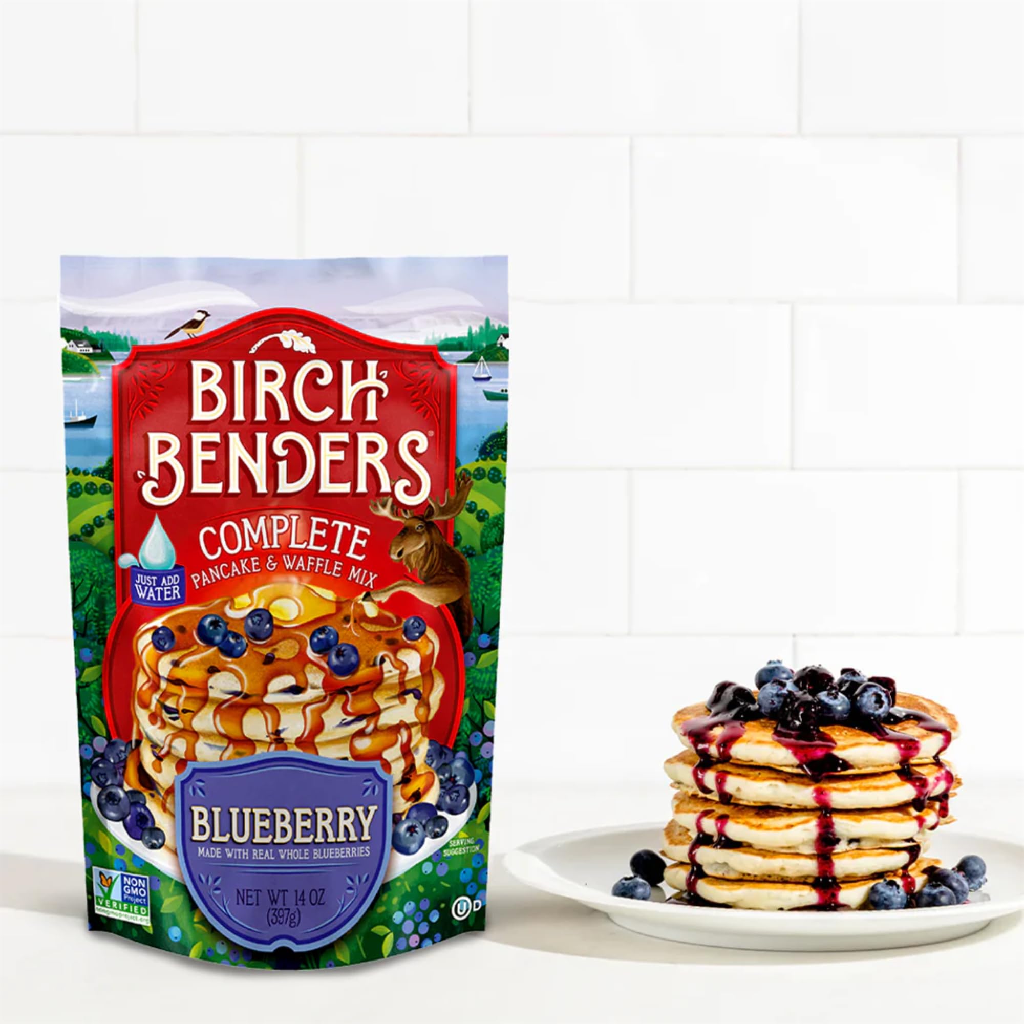 Blueberry Pancake & Waffle Mix By Birch Benders, Made With Real Blueberries, Just Add Water, Non-Gmo, Just Add Water, 14 Oz (Pack of 3)