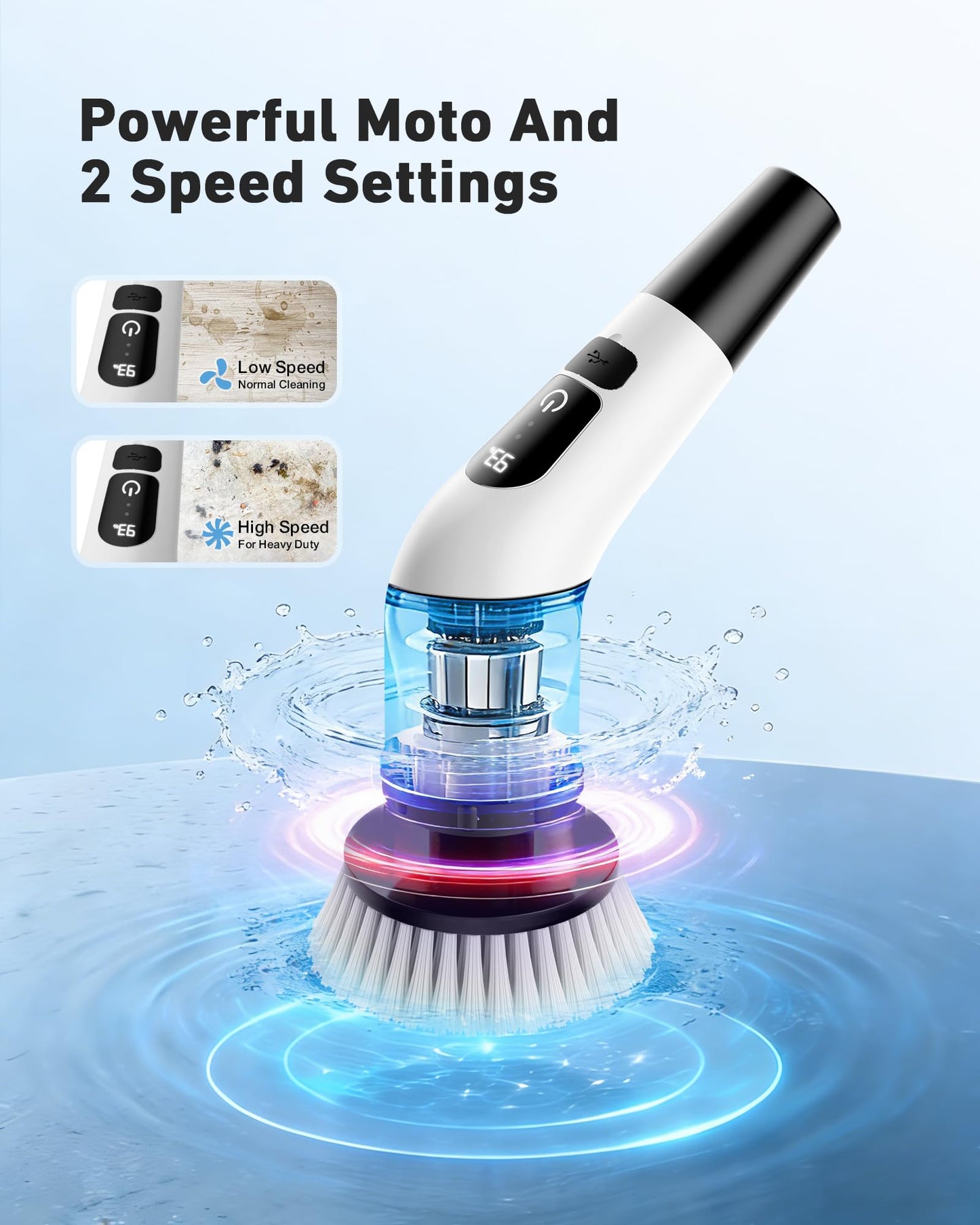 Powerful Electric Spin Scrubber, for Mom, Cordless Cleaning Brush, 90-Min Extended Runtime, Telescopic Long Handle, 8 Replaceable Heads, 2 Speeds