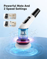 Powerful Electric Spin Scrubber, for Mom, Cordless Cleaning Brush, 90-Min Extended Runtime, Telescopic Long Handle, 8 Replaceable Heads, 2 Speeds