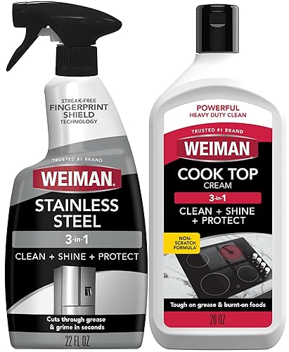 Weiman Stainless Steel Cleaner & Cooktop Heavy Duty Polish - Powerful Appliance Kitchen Cleaning Kit