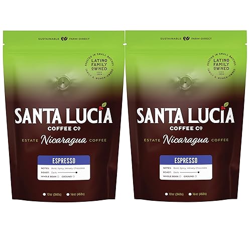 Santa Lucia Coffee Café Crema Espresso Roast Coffee - Specialty Volcanic Nicaraguan Espresso Roast - Farm-Direct, Low-Acid - Dense Golden Crema