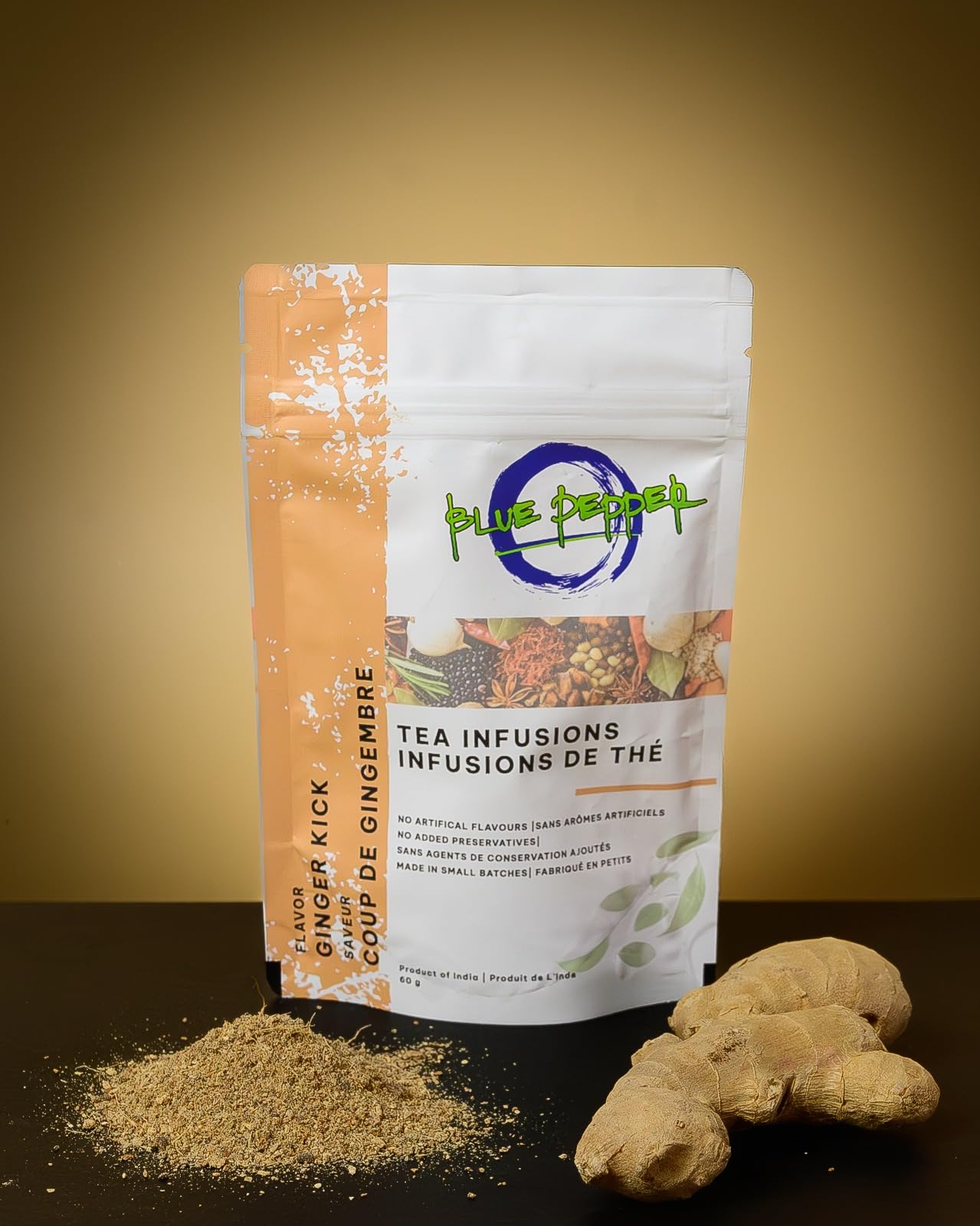 Blue Pepper Ginger Kick Tea Infusion Blend - Premium Ginger Kick Tea - All-Natural Ingredients, No Artificial Flavors - No Added Sugar - Caffeine Free