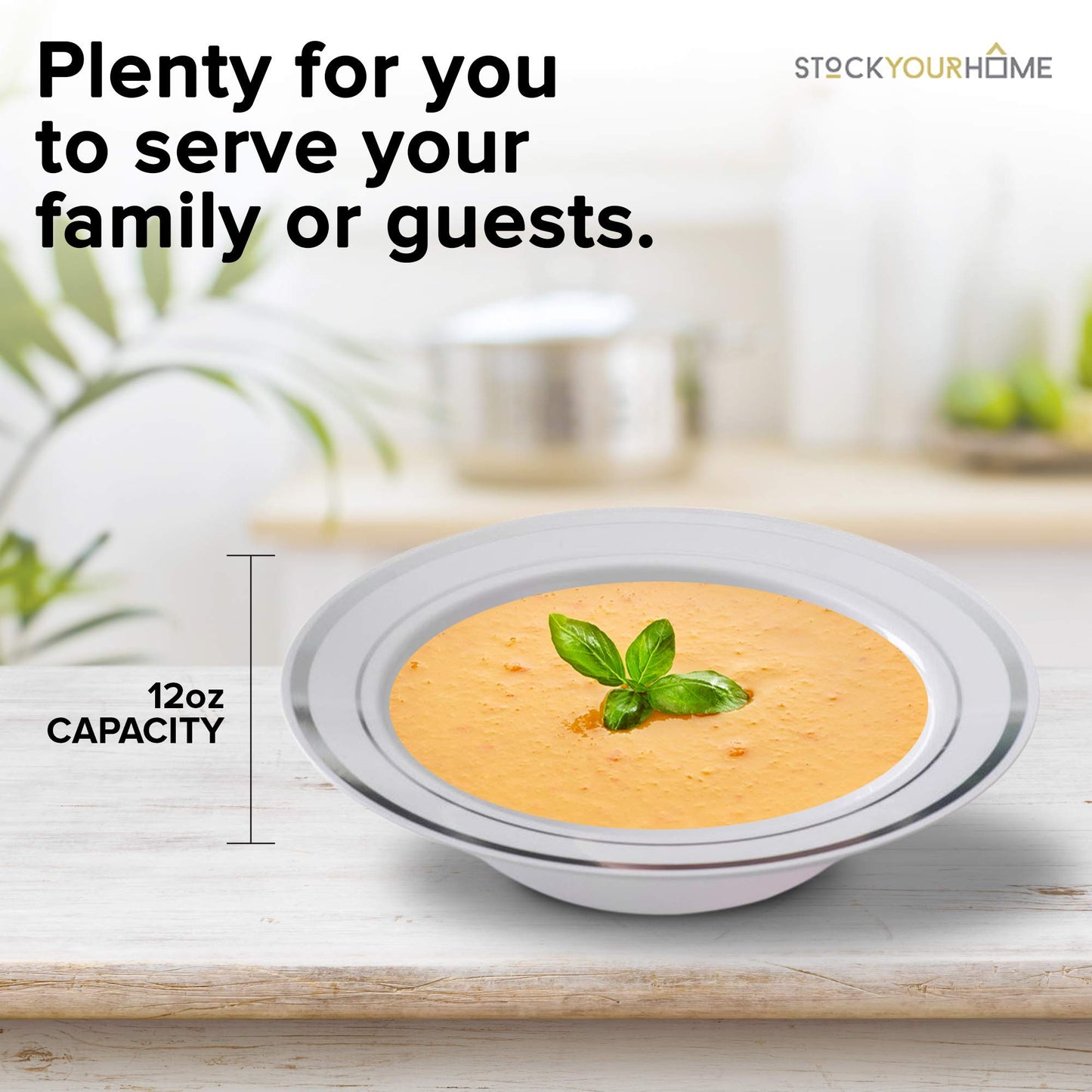 Stock Your Home Plastic Party Bowls (300 Pack) 12oz Elegant Disposable Tableware for Weddings, Catering, Holidays, and Everyday Use - Shatterproof