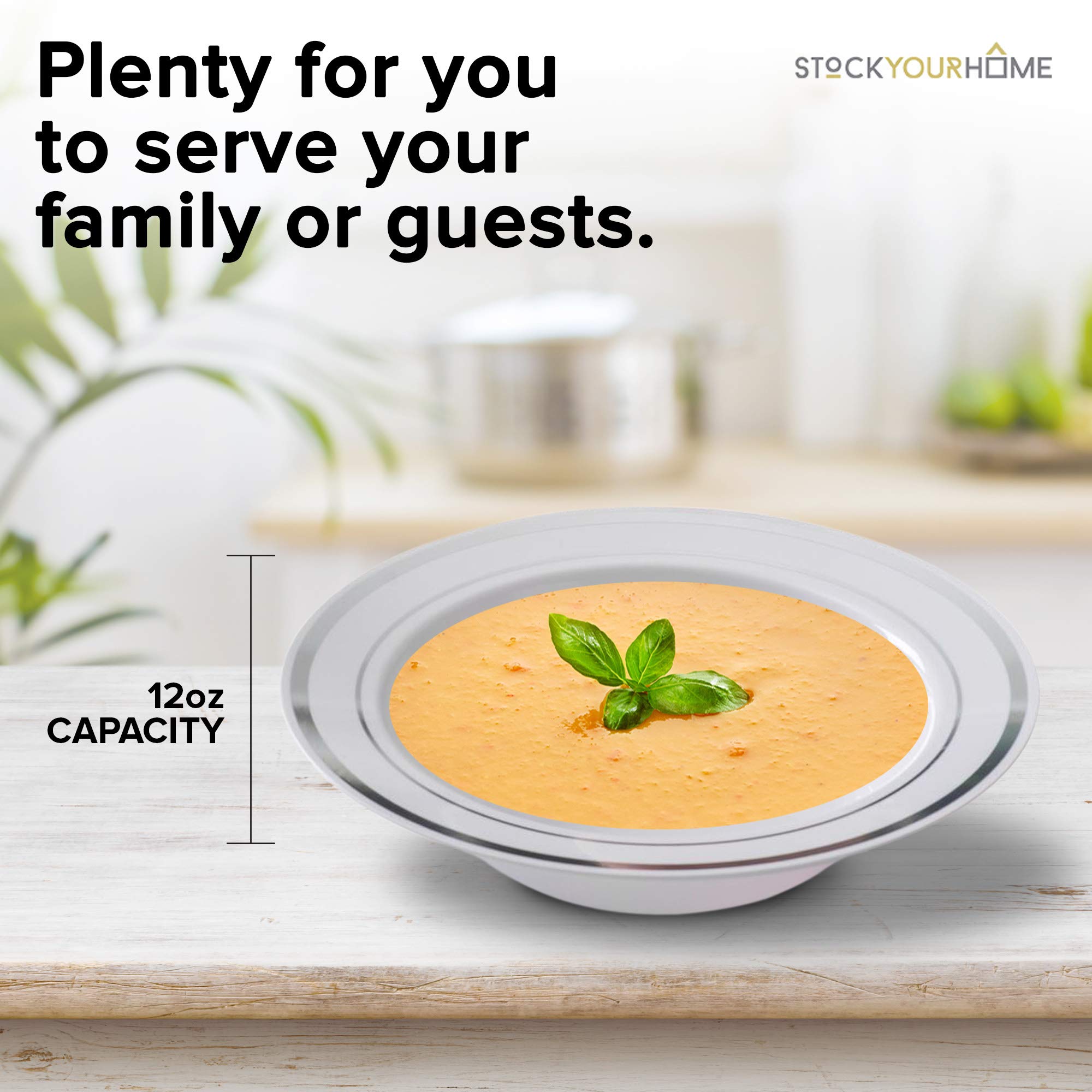 Stock Your Home Plastic Party Bowls (50 Pack) 12 Oz Elegant Disposable Dinnerware - Fancy Shatterproof Tableware for Catering, Holidays, Parties
