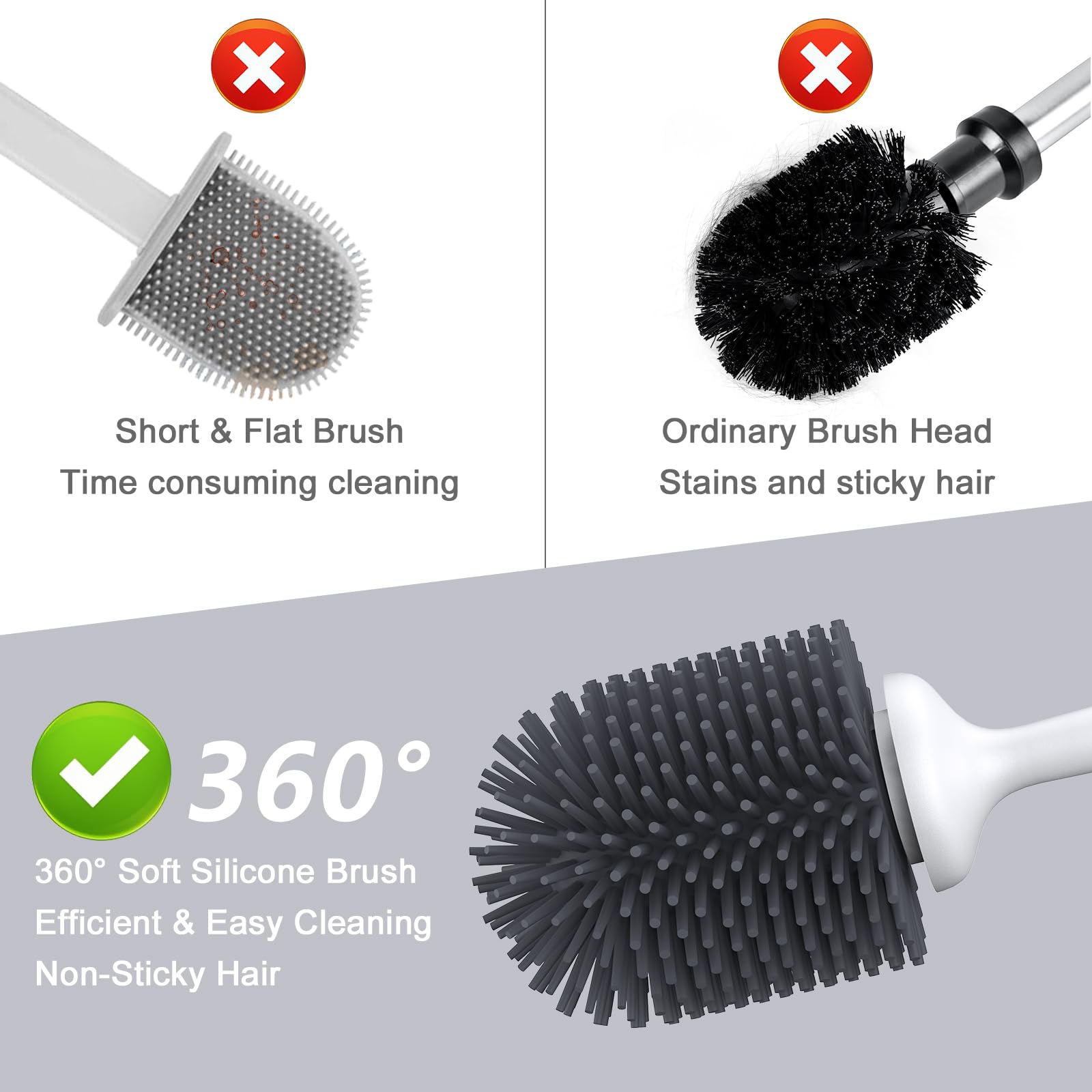 Lefree Silicone Toilet Brush,Rubber Toilet Bowl Brush and Holder Set with Ventilated Holder, Toilet Cleaner Brush for Bathroom,Floor Standing & Wall