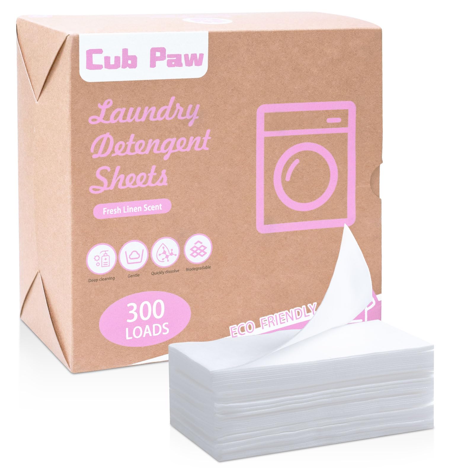 Laundry Detergent Sheets, Travel Laundry Detergent Sheets 300 Loads Eco-friendly Plastic-Free Washing Detergent Sheet with Frensh Linen Scent