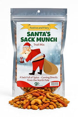 Santa's Sack Munch Spicy Trail Mix - Funny mooning Santa Claus design - Edible gifts for Men - Spicy mix, Made in the USA