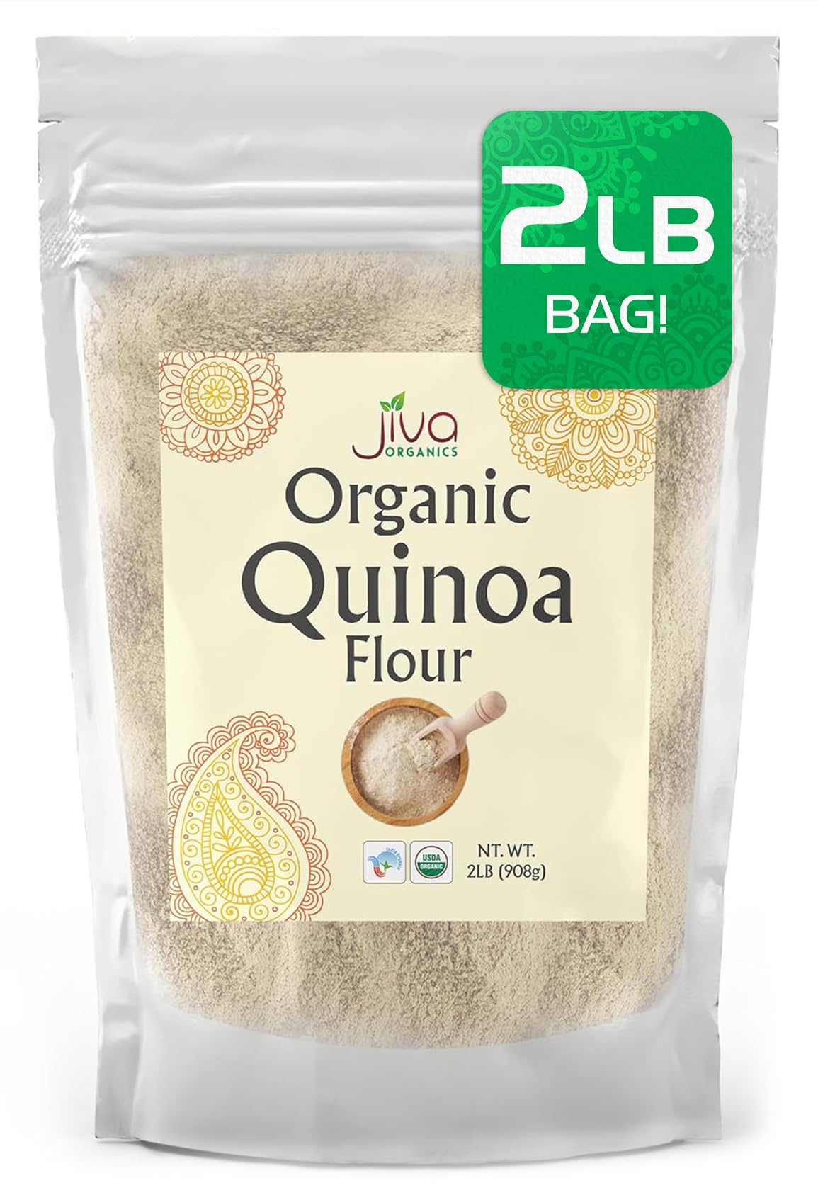 Jiva Organics Premium Quinoa Flour 2 LB Bag - Non GMO