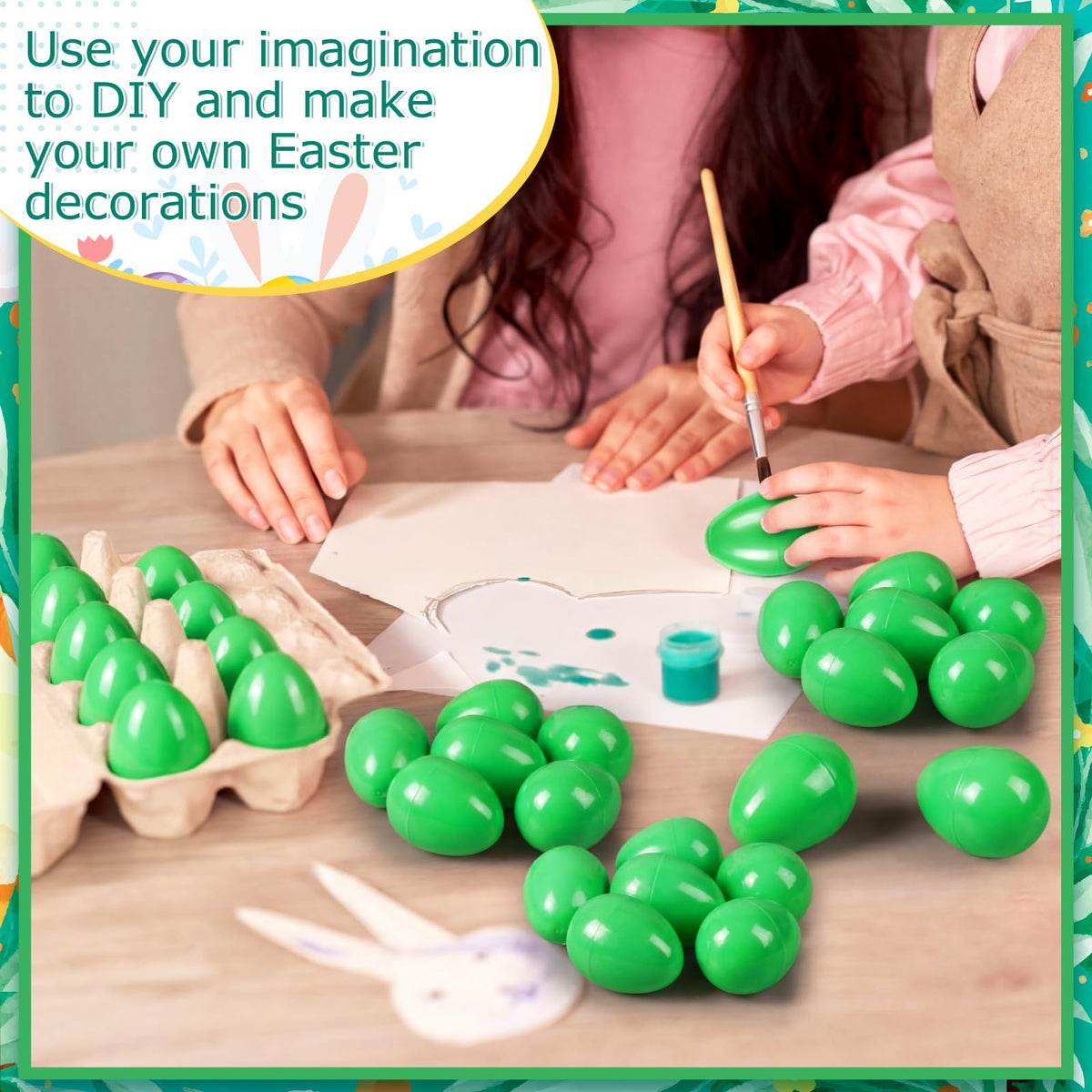 Leitee 24 Pcs Green Plastic Easter Eggs 4 Inch Large Blank Empty Eggs Bulk Paintable Detachable DIY Decoration for Easter Basket Stuffers Fillable