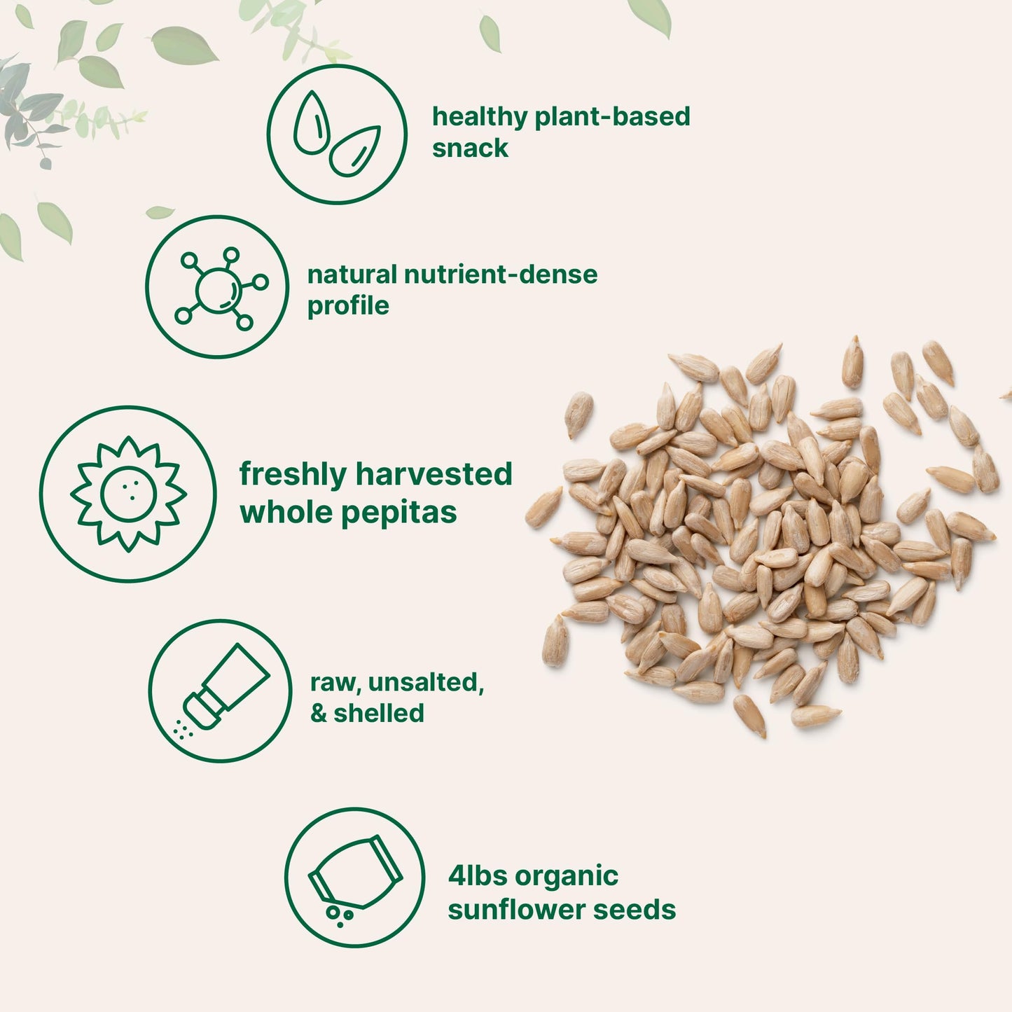 Organic Sunflower Seeds, 4lbs | Raw, Unsalted, & Shelled - Whole Kernels | Low Carb Snack | Great for Baking, Smoothies, & Salad Toppings | Non-GMO