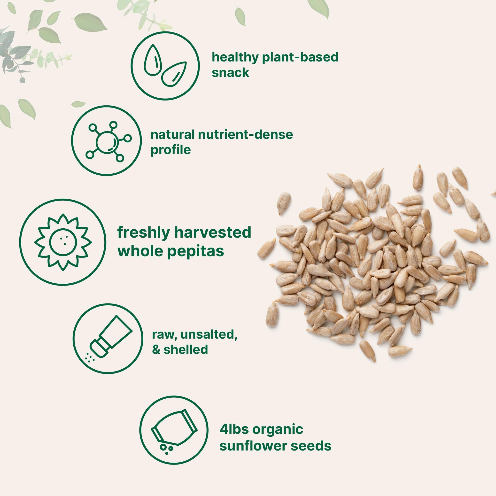 Organic Sunflower Seeds, 4lbs | Raw, Unsalted, & Shelled - Whole Kernels | Low Carb Snack | Great for Baking, Smoothies, & Salad Toppings | Non-GMO