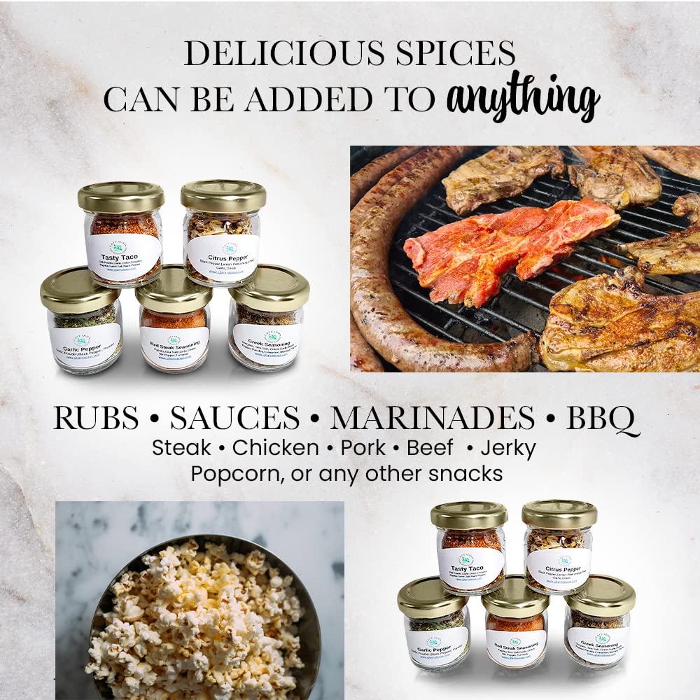 C&J Farms Texas Gourmet Artisan Seasonings Gift of Seasonings Gift Set- 10 Pc. Variety Sampler Box- Natural Herbs, Spices, and Salts for Kitchen Rack