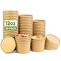 BALDCC 50 Pack Disposable Paper Soup Containers with Lids, 12 Oz Disposable Paper Soup Bowls with Lid, Paper Ice Cream Cups, Soup to go containers
