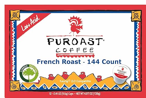 Puroast Low Acid Coffee| French Roast Single Serve Pods | Dark Roast | High Antioxidants & High pH |No Bitter Aftertaste | Reduced Heartburn & GERD
