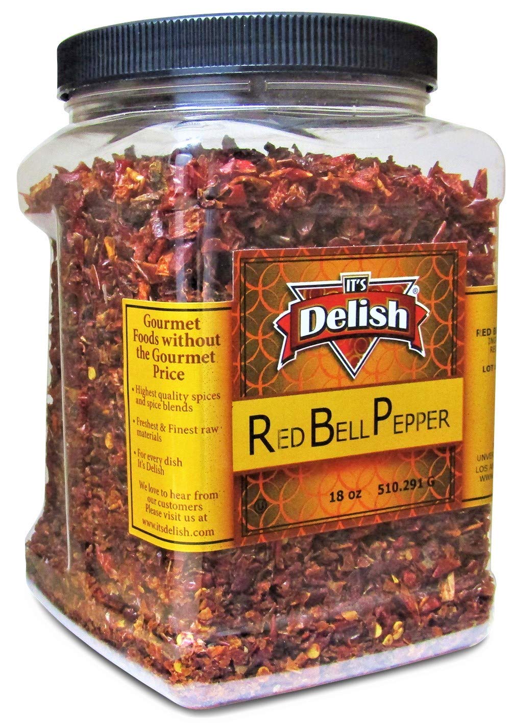 Dehydrated Dried Red Bell Pepper by It's Delish - Jumbo Reusable Container 18 Oz - Sealed to Maintain Freshness - Chopped & Dried Vegetable Spice
