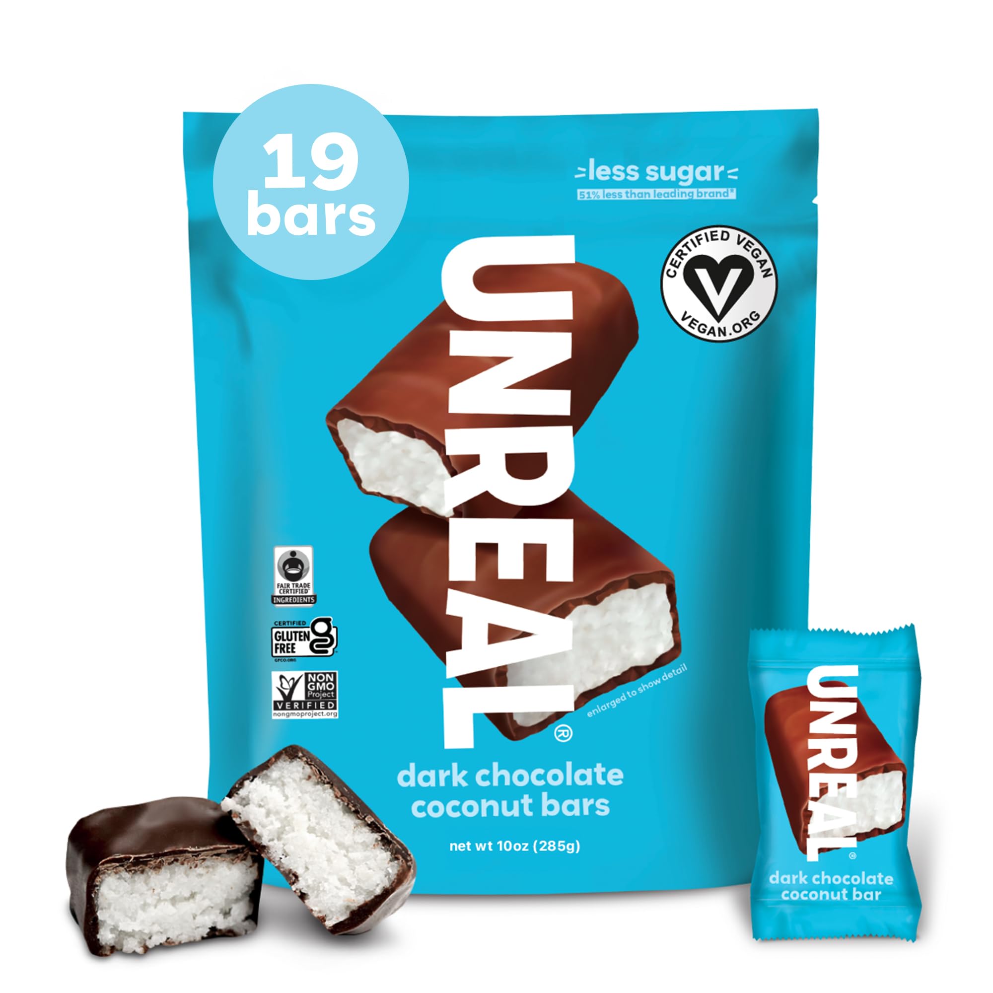 UNREAL Dark Chocolate Coconut Bars | Vegan, 3g Sugar, & 3 Simple Ingredients | Non-GMO, Gluten Free, & Fair Trade | 10oz Bag