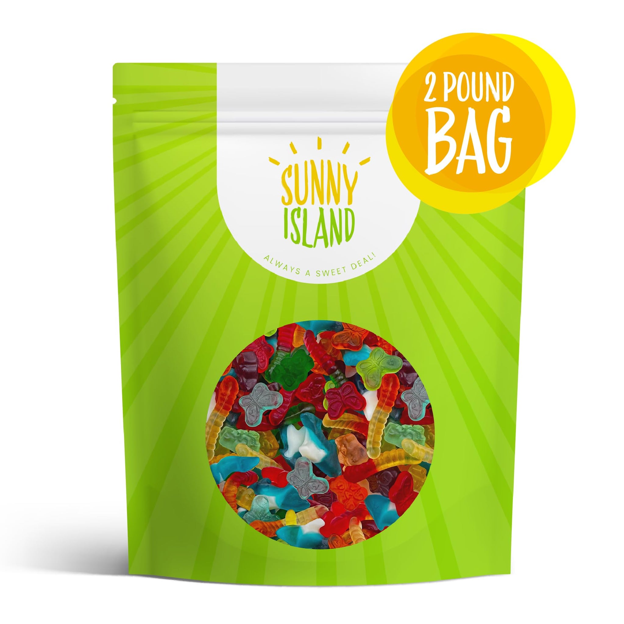 Gummy Candy Mix | 2-Pound Bag | Chewy Gummies for Candy Buffets, Goodie Bags, Dessert Decorating | Blue Sharks, Gummi Bears, Worms & Butterflies |
