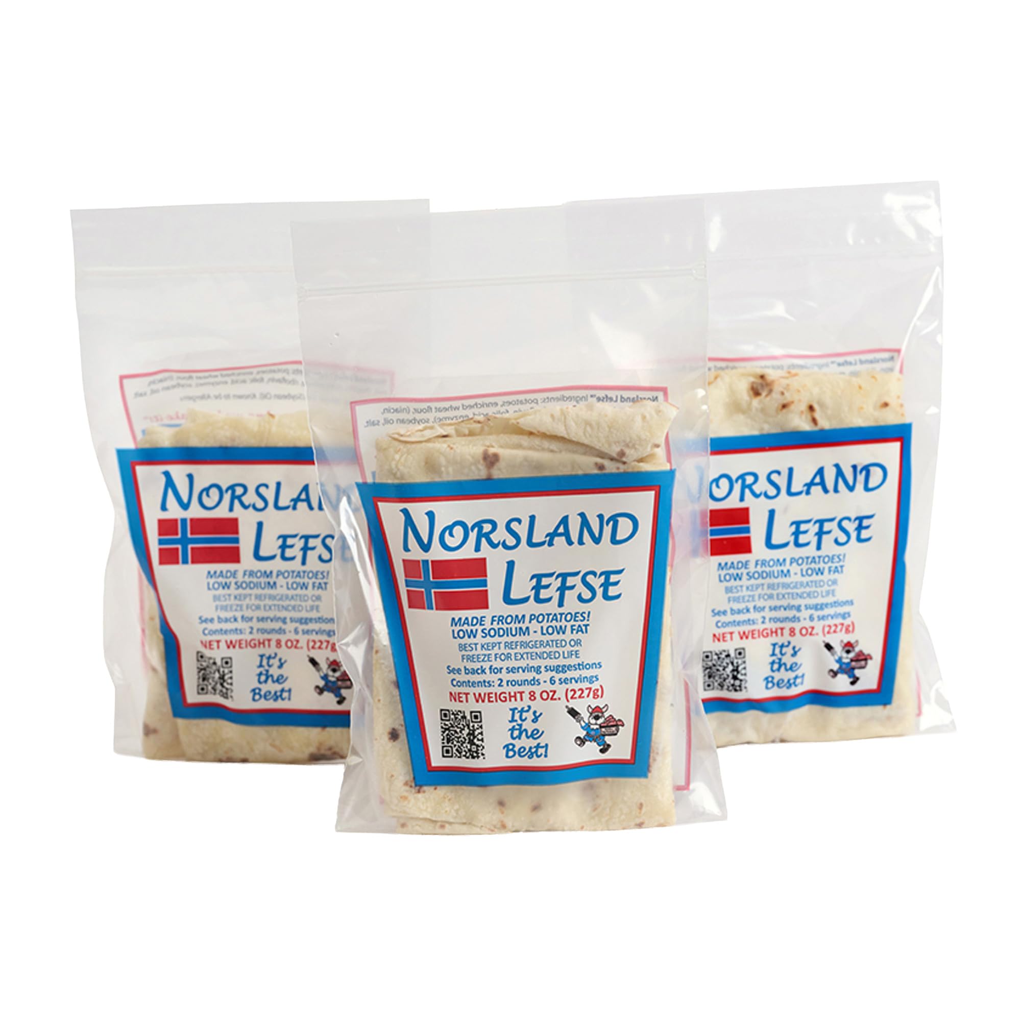 Norsland Authentic Norwegian Potato Lefse Flatbread - 3 Packages (8oz Each, 6 Rounds Total) | No Preservatives | Perfect for Holidays & Everyday Meals