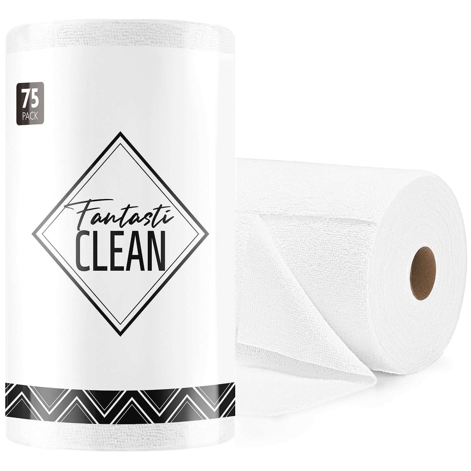Fantasticlean Microfiber Cleaning Cloth Roll -75 Pack, Tear Away Microfiber Towels, 12" x 12", Reusable, Washable, Scratch Free, Ultra Absorbent