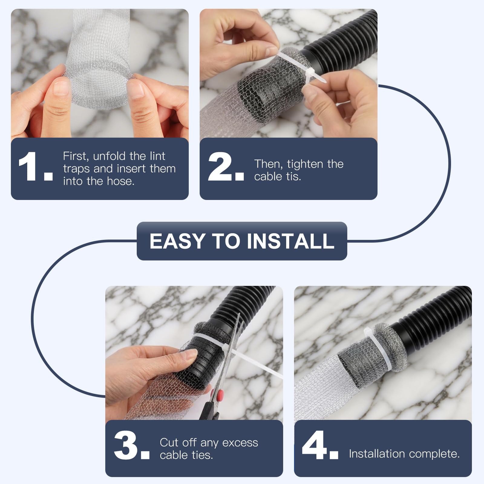 Lint Traps for Washing Machine Hose, Stainless Steel Washing Machine Drain Lint Trap, 10PCS Lint Catcher for Washer Machine with 10PCS Cable Ties