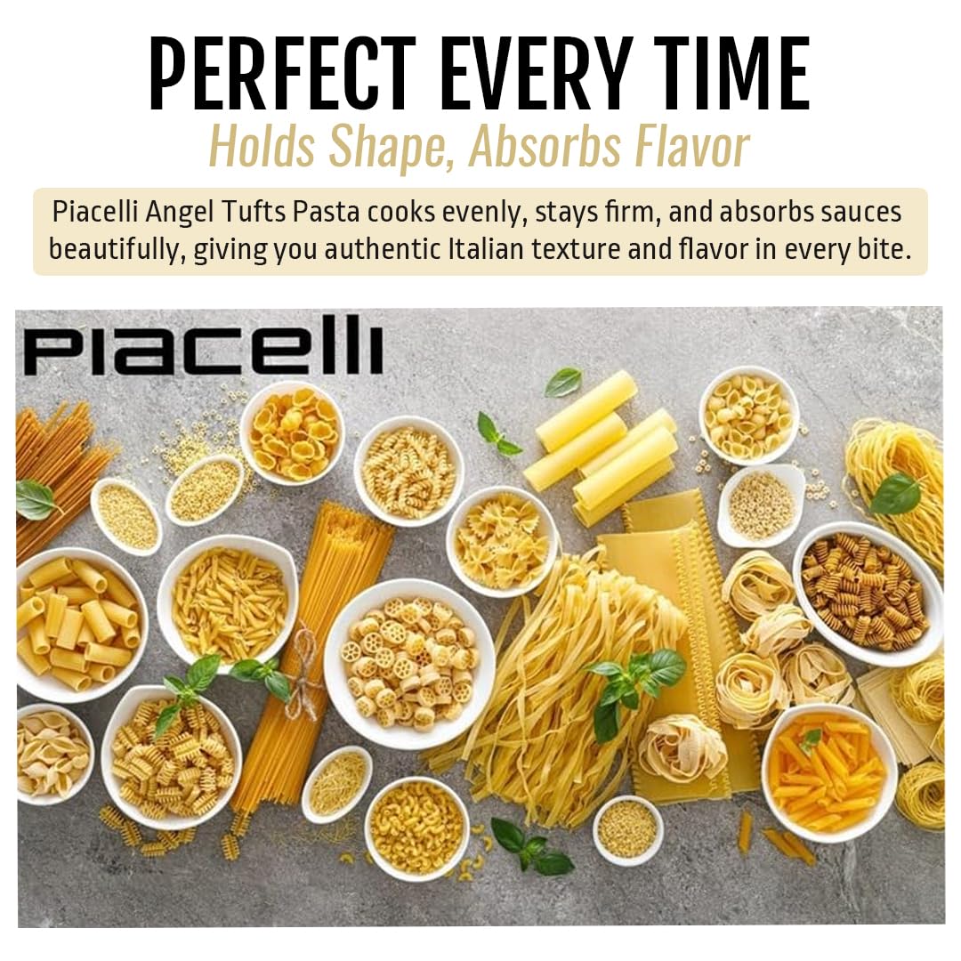 Piacelli Angel Tufts Pasta- Angel Pasta Made from Durum Wheat With Rich Taste & Silky Texture- Protein Noodles for Nutritious Italian Meals- Healthy