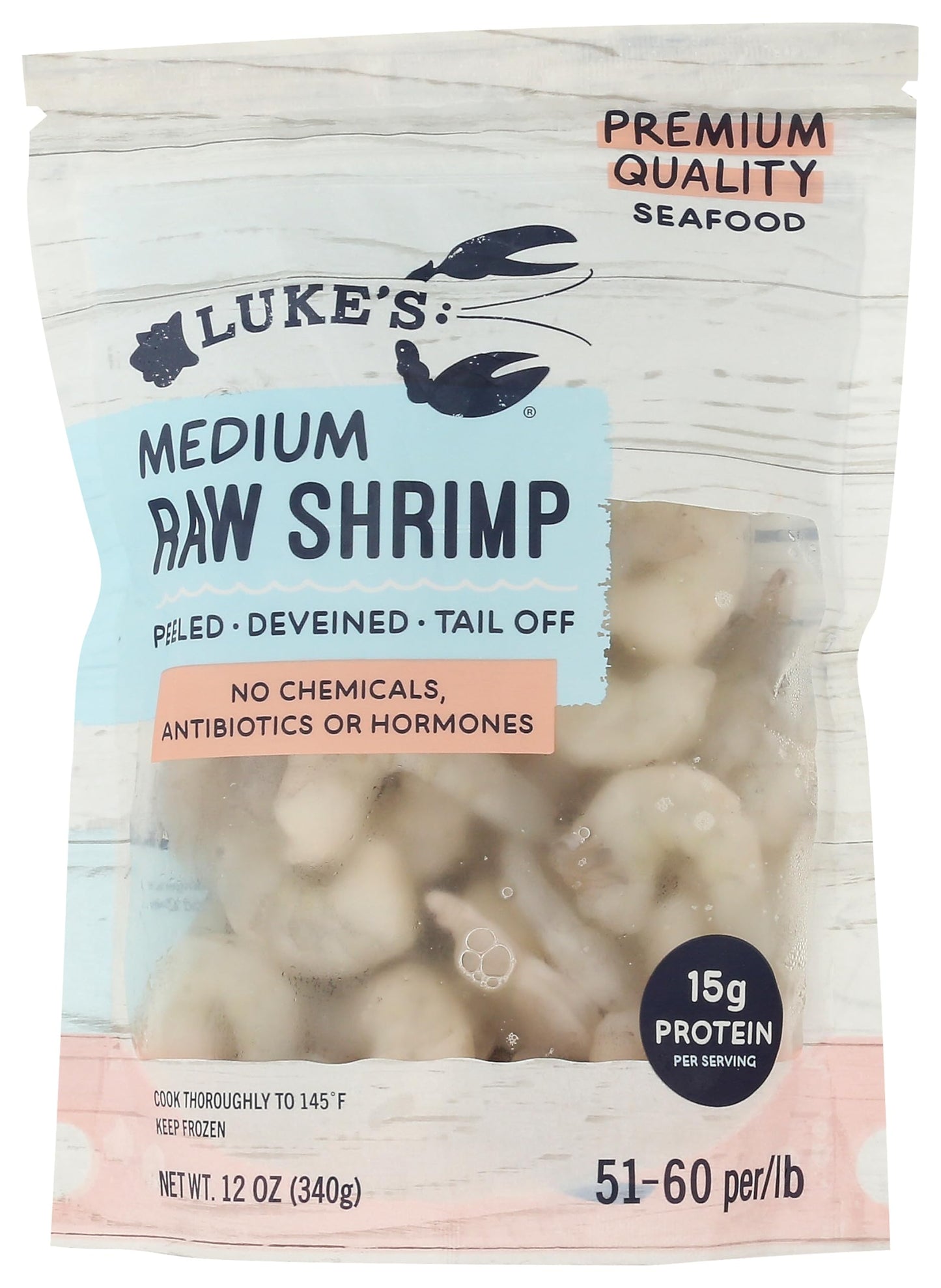 Lukes Lobster Raw Peeled & Deveined Tail Off Shrimp 51-60 Count, 12 OZ