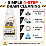 GuardH Drain Opener Powder 25 oz (708 g) - Fast-Acting Drain Cleaner for Kitchen Sink, Bathroom Drains, Shower & Pipes - Powerful Grease, Hair & Clog