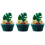 48pcs Edible Tropical Turtle Leaves Cupcake Toppers, CGHCEAI Palm Leaves Cake Decoration For Hawaii Theme Jungle Party Cake Toppers Birthday Party
