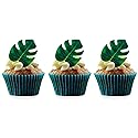 48pcs Edible Tropical Turtle Leaves Cupcake Toppers, CGHCEAI Palm Leaves Cake Decoration For Hawaii Theme Jungle Party Cake Toppers Birthday Party