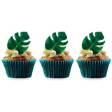 48pcs Edible Tropical Turtle Leaves Cupcake Toppers, CGHCEAI Palm Leaves Cake Decoration For Hawaii Theme Jungle Party Cake Toppers Birthday Party