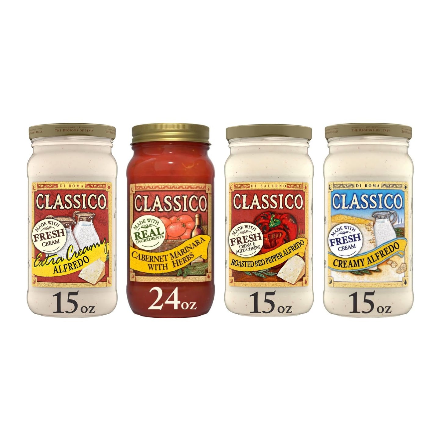 Classico Pasta Sauce Variety Pack - Alfredo & Marinara Flavors, Made with Real Ingredients 4ct. (Variety Pack)