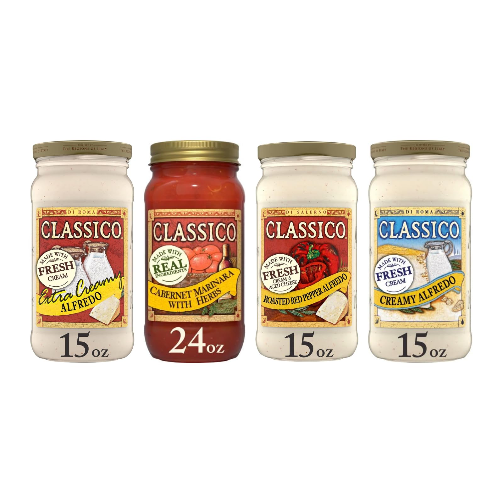 Classico Pasta Sauce Variety Pack - Alfredo & Marinara Flavors, Made with Real Ingredients 4ct. (Variety Pack)
