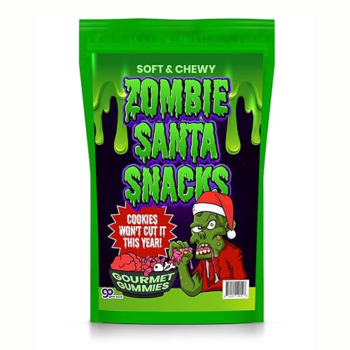 Zombie Santa Snacks Gummy Candy - Gourmet Body Parts Gummies for Kids - Funny Creepy Zombie Christmas Gag Gift - Chewy Eyeballs, Brains, Fingers