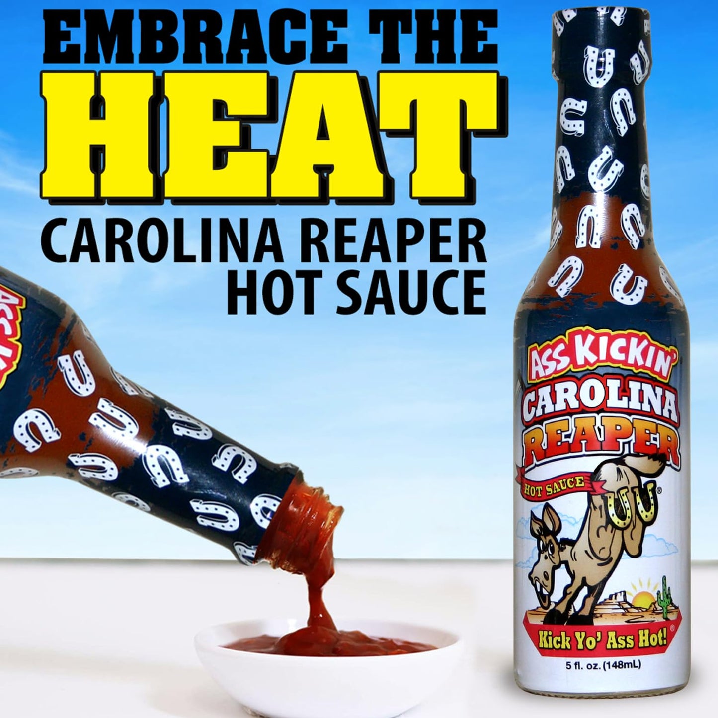 Ass Kickin’ Carolina Reaper Hot Sauce (5 oz) - Extreme Heat Level - Gourmet Super Hot Pepper Sauce for Wings, Tacos & Pizza