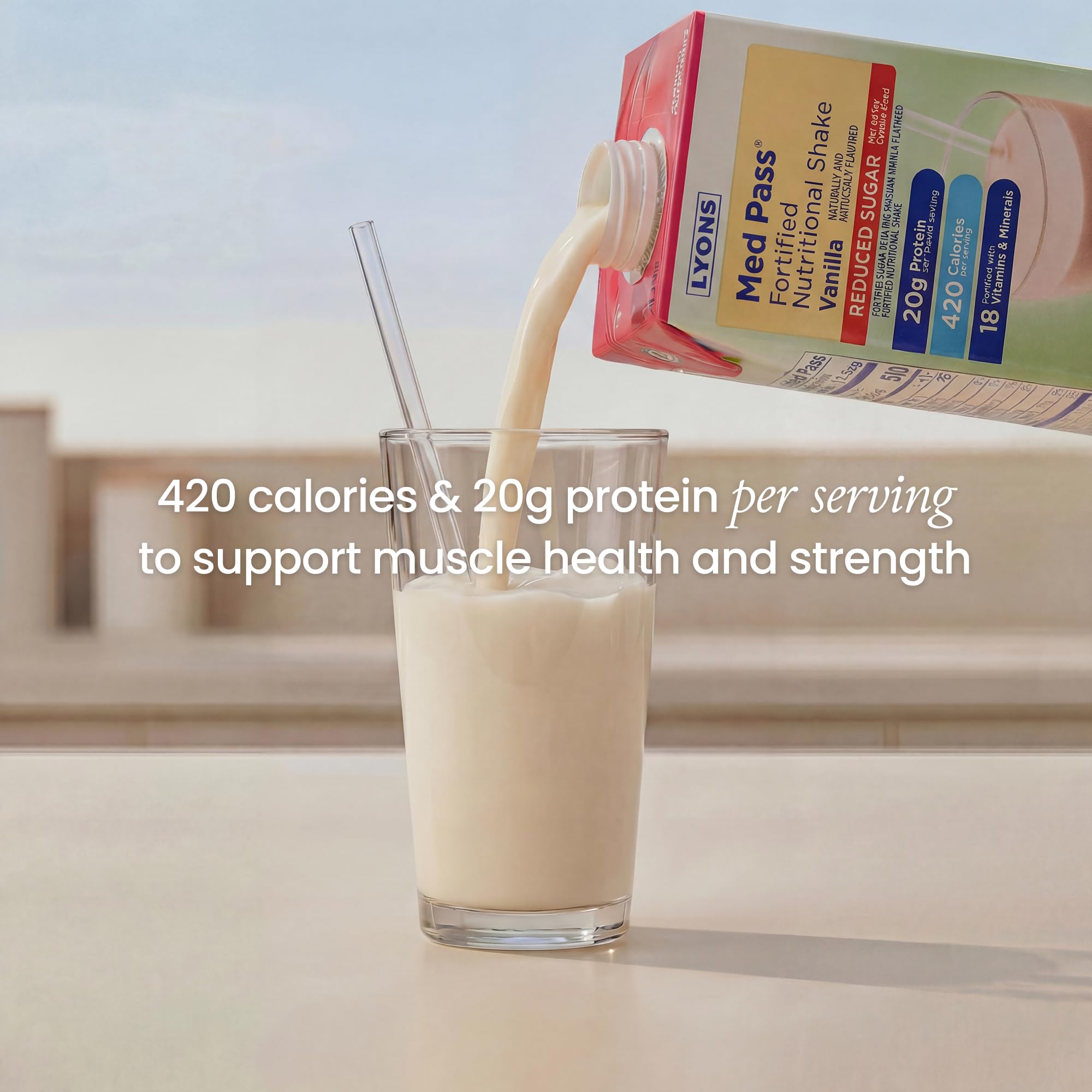 MED PASS® 2.0 Fortified Nutritional Shake, Reduced Sugar Vanilla Flavor High-Protein, Calorie-Forward Nutrition for Reduced Appetites, Vitamin