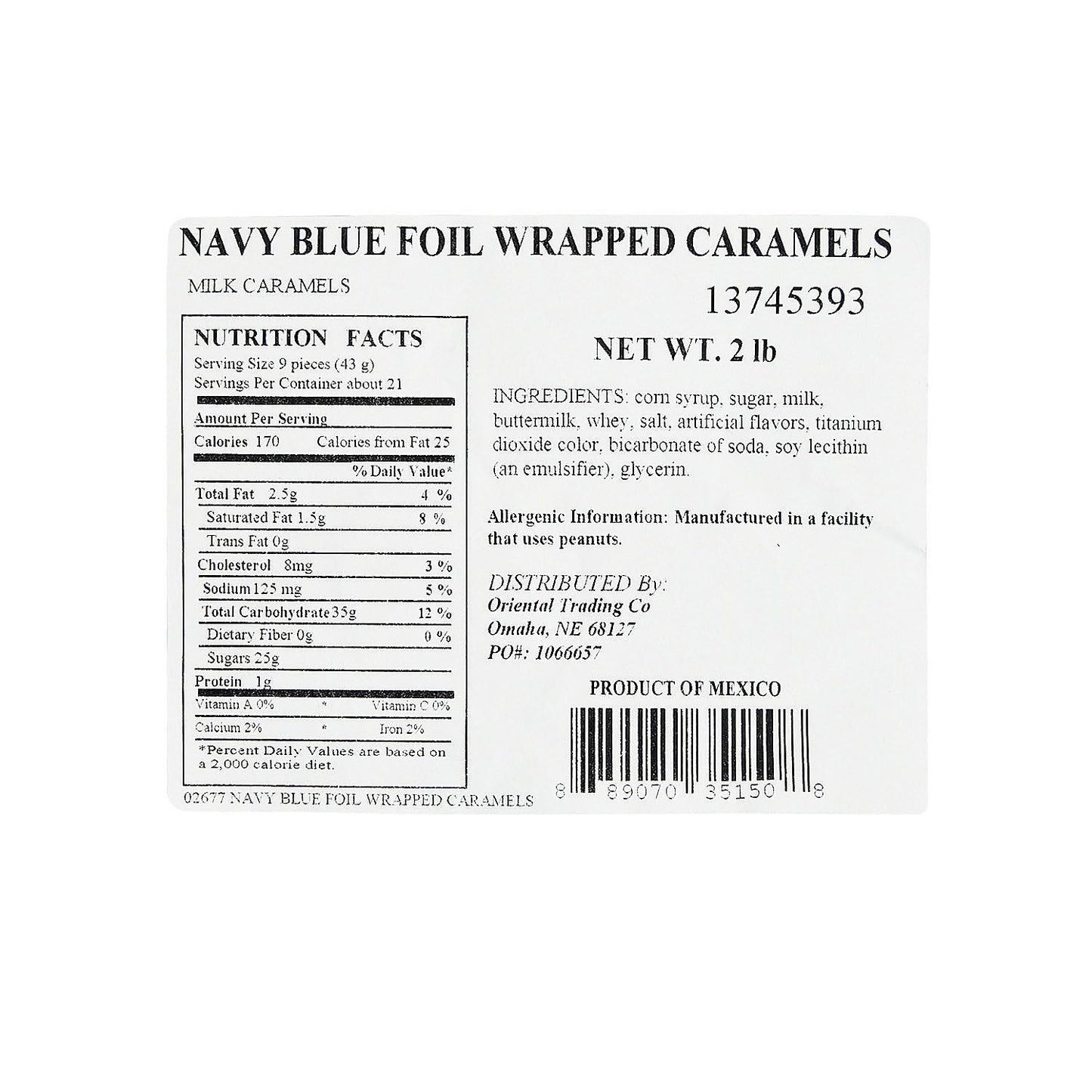 Fun Express Navy Blue Wrapped Caramel Candy Individually Wrapped 2lb Bulk Bag - Soft Chewy Caramels for Wedding Candy Favors, Baby Shower Candy Boy