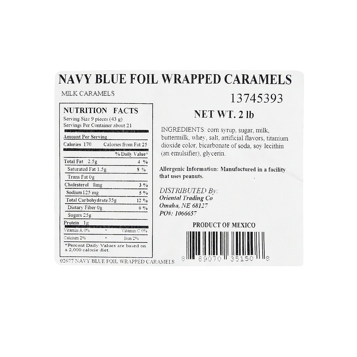 Fun Express Navy Blue Wrapped Caramel Candy Individually Wrapped 2lb Bulk Bag - Soft Chewy Caramels for Wedding Candy Favors, Baby Shower Candy Boy