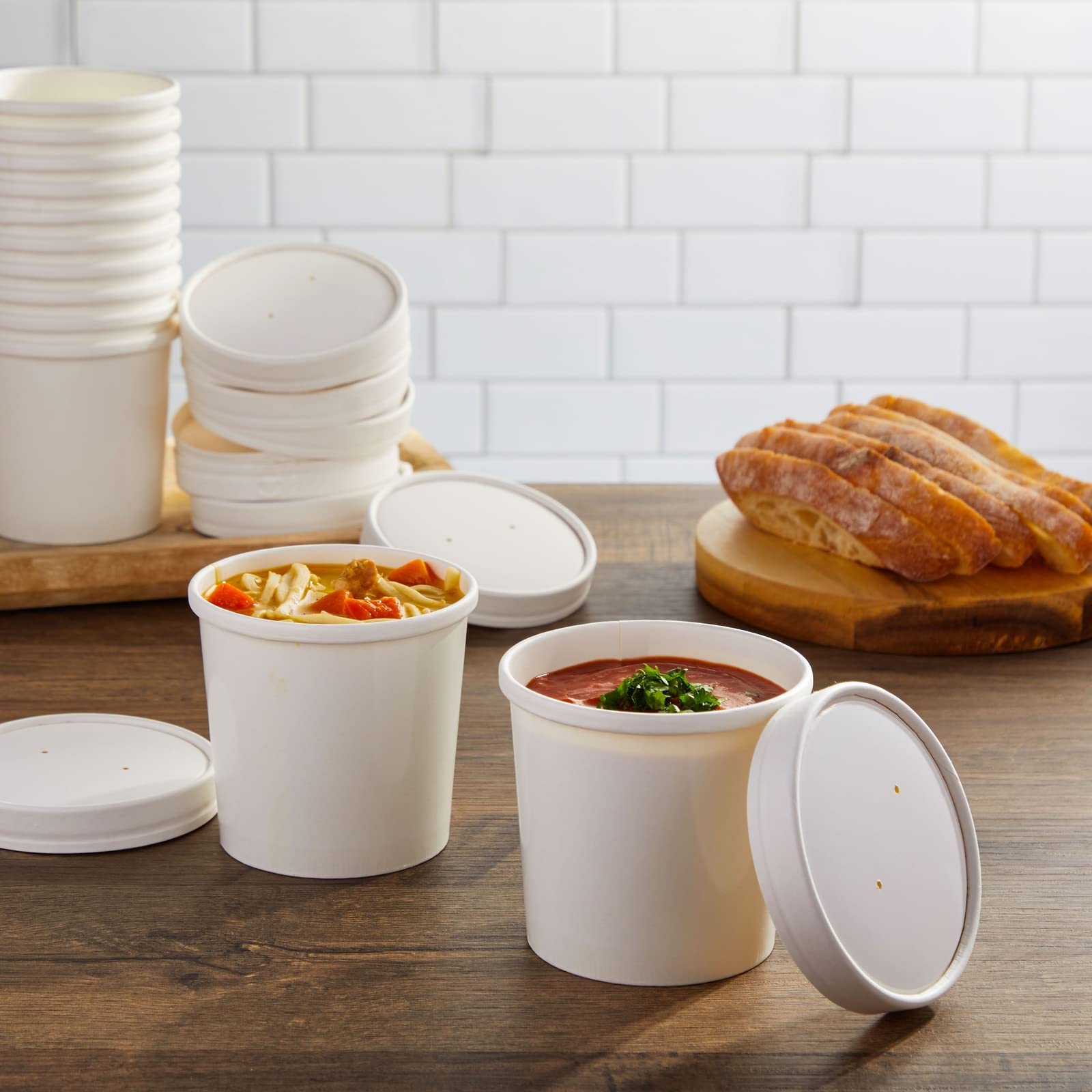 Juvale Disposable Soup & Ice Cream Containers with Lids - 12 oz White Paper, 50 Count - Disposable Bowls for Hot Soup & Ice Cream Cups with Lids