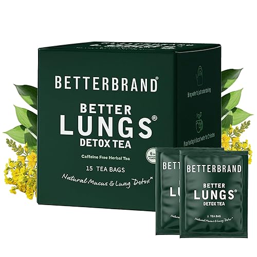Betterbrand Mullein Tea Bags for Lung Detox - Respiratory Support with Thyme, Elderberry, Ginseng, Ginger, Caffeine Free Herbal Blend - 15 Tea Bags