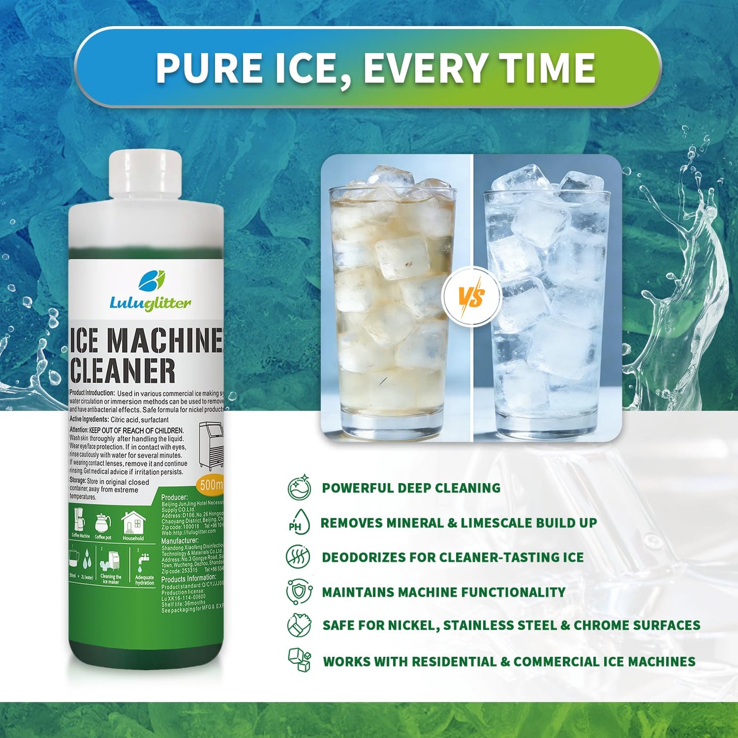 LULUGLITTER Ice Machine Cleaner and Descaler 16 fl oz - Ice Maker Cleaner and Descaler - Compatible with All Major Brands (Scotsman, KitchenAid