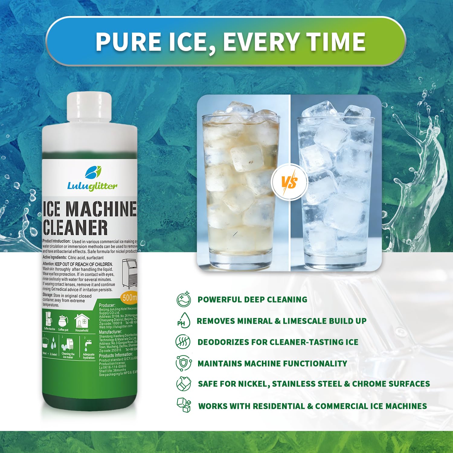 LULUGLITTER Ice Machine Cleaner and Descaler 16 fl oz - Ice Maker Cleaner and Descaler - Compatible with All Major Brands (Scotsman, KitchenAid