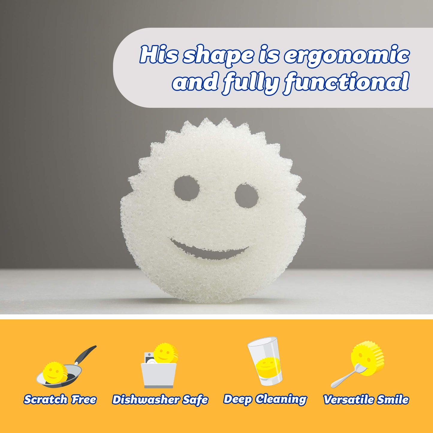 Scrub Daddy Sponge - Dye Free - Scratch-Free Scrubber for Dishes and Home, Odor Resistant, Soft in Warm Water, Firm in Cold, Deep Cleaning, Dishwasher