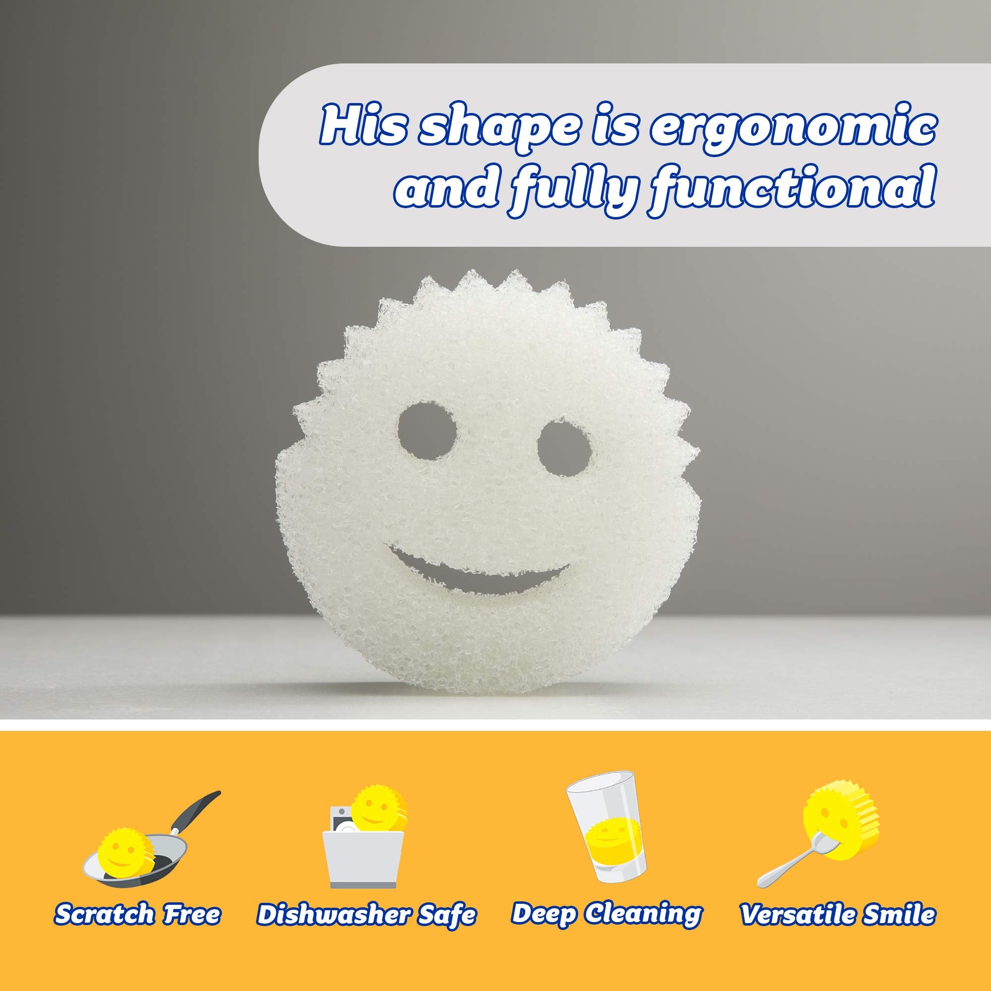Scrub Daddy Sponge - Dye Free - Scratch-Free Scrubber for Dishes and Home, Odor Resistant, Soft in Warm Water, Firm in Cold, Deep Cleaning, Dishwasher