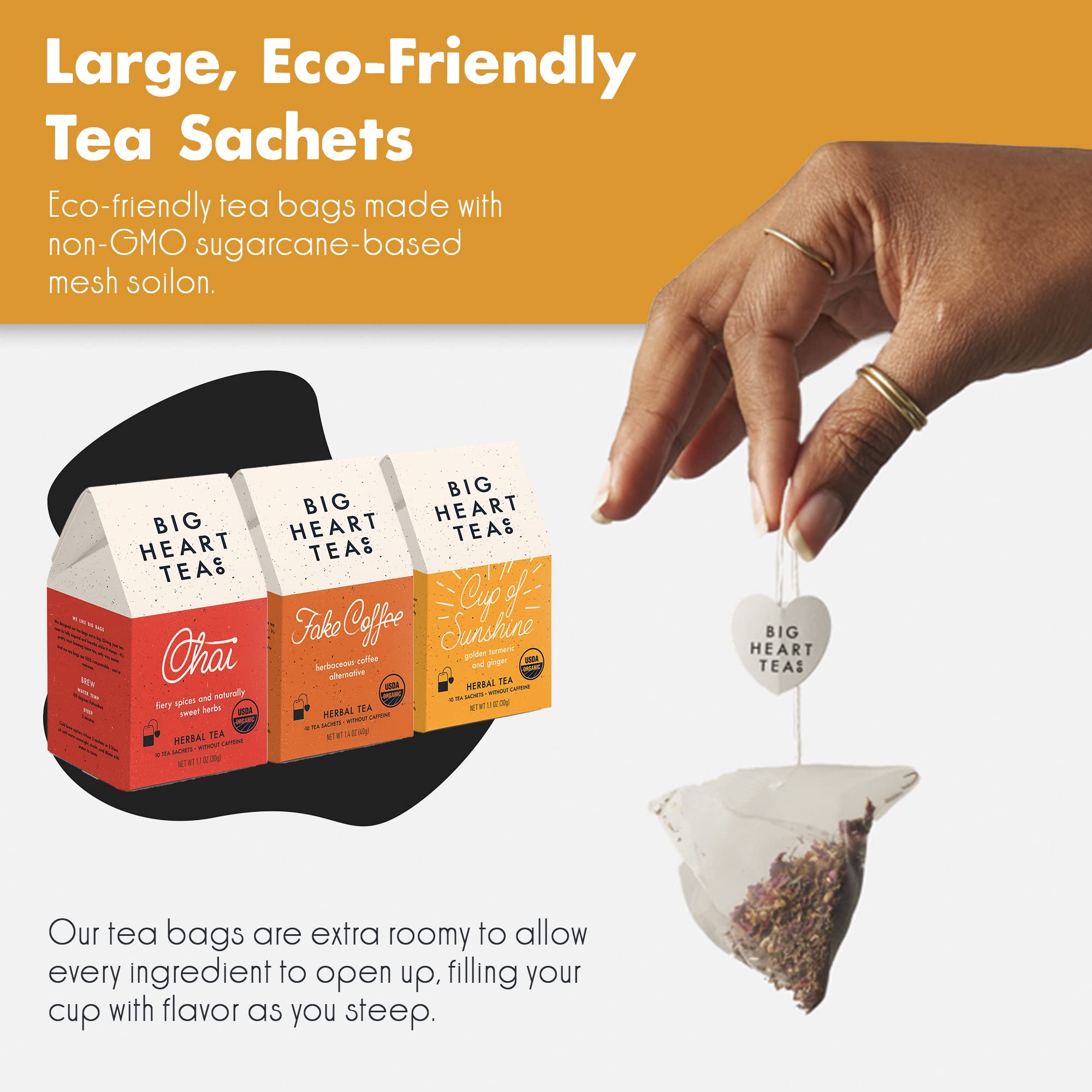 Big Heart Tea Co. Spicy Tea Bags Gift Set - Certified Organic, Ayurvedic Herbal Tea - Small Batch Ground Herbs, Spices in Zero Plastic Sachets