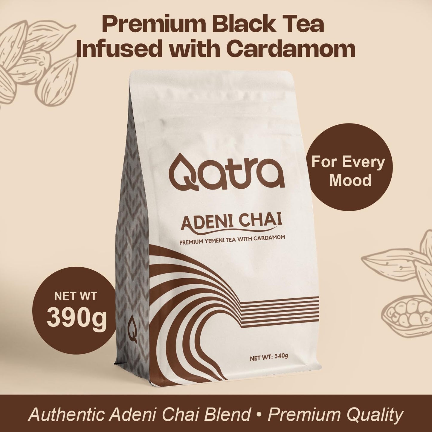 Qatra Adeni Chai - Traditional Yemeni Tea with Cardamom | Rich & Creamy Milk Tea | Authentic Adeni Chai Blend | Premium Loose Tea 340g
